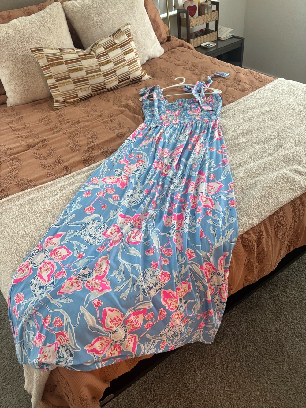 Lilly Pulitzer XL Kailua floral maxi dress with a smocked bodice and tie straps